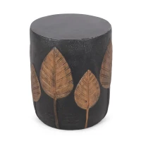 Outdoor Lightweight Concrete Side Table with Subtly Fluted Cylindrical Base, Modern Accent Table with Soft Wave Edge, 15'' L x 15'' W x 18.5'' H, Copper(m-9)