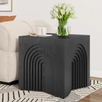 Wooden End Table with Spacious Top and Rubber Pads, No-Assembly Small Side Table for Small Spaces and Bedroom, 19'' L x 19'' W x 19'' H, Black(m-7)