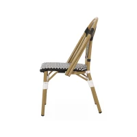 Weather-Resistant Dining Chairs with Lightweight Aluminum Frame, Set of 2 Bistro Chairs with Bamboo-Print Finish, 18.5'' L x 21.5'' W x 34.5'' H, White+Black(m-9)