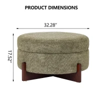 Round Storage Ottoman with Tufted Fabric Upholstery, Multi-Functional Coffee Table with Solid Wood Legs, 32'' L x 32'' W x 17.5'' H, Green(m-3)