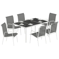 Outsunny 7 Piece Garden Dining Set, Garden Furniture Set with Rectangle Table and 6 Stackable Chairs(m-9)