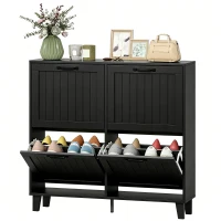 HOMCOM Shoe Cabinet with 4 Flip Drawers, Freestanding Narrow Shoe Storage Cabinet with Adjustable Shelves, Open Back, Black(m-2)