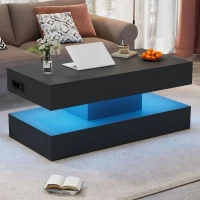 Modern Lift-Up Coffee Table with Bluetooth App-Controlled RGB Lights, Functional Center Table with Hidden Storage, 39.5" L x 19.5" W x 22" H, Black(m-7)