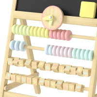 Qaba Wooden Kids Art Easel with Double-Sided Chalkboard, Clock, Abacus, Blackboard Eraser for Painting, for Ages 2+, Natural(m-12)