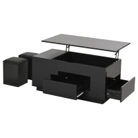 4-in-1 Coffee Table with Height-Adjustable Hydraulic Lift, Versatile Center Table with 2 Soft-Close Drawers, 39.5" L x 19.5" W x 23" H, Black(m-12)