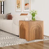 Farmhouse End Table with Rubber Floor-Protecting Pads, Accent Coffee Table for Living Room or Bedroom, 19'' L x 19'' W x 19'' H, Natural + Light Brown(m-6)