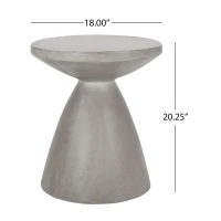 Outdoor Concrete Side Table with Subtly Fluted Cylindrical Base, Fluted Cylindrical Accent Table with Soft Wave Edge, 18'' L x 18'' W x 20.5'' H, Light Grey(m-3)