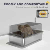 PawHut XL Stainless Steel Cat Litter Box for Big and Multiple Cats with High Wall Side, Scoop, Easy Cleaning & Odor Free(m-7)