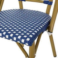 Outdoor Bistro Chairs with Rust-Resistant Aluminium Frame, Flat-Wicker Armless Seats with Polyethylene Rattan, 18.5'' L x 21.5'' W x 34.5'' H, White+Blue(m-5)