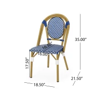 Outdoor Bistro Chairs with Rust-Resistant Aluminium Frame, Flat-Wicker Armless Seats with Polyethylene Rattan, 18.5'' L x 21.5'' W x 34.5'' H, White+Blue(m-3)