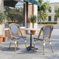 Outdoor Bistro Chairs with Rust-Resistant Aluminium Frame, Flat-Wicker Armless Seats with Polyethylene Rattan, 18.5'' L x 21.5'' W x 34.5'' H, White+Blue(m-1)