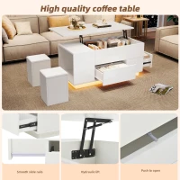 4-in-1 Coffee Table with Height-Adjustable Hydraulic Lift, Versatile Center Table with 2 Soft-Close Drawers, 39.5" L x 19.5" W x 23" H, White(m-6)