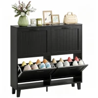 HOMCOM Shoe Cabinet with 4 Flip Drawers, Freestanding Narrow Shoe Storage Cabinet with Adjustable Shelves, Open Back, Black(m-13)