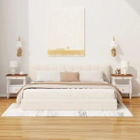 Set of 2 Modern Nightstand with Drawers and Open Shelves, Wooden Bedside Tables with Non‑Slip Rubber Feet, 19'' L x 15'' W x 22.5'' H, Milk White(m-9)
