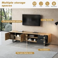 65-Inch Modern TV Stand with Geometric Diagonal Carved Door, Stylish TV Cabinet with Low-Profile Design, 65" L x 15.5" W x 19.5" H, Natural(m-5)