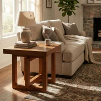 Solid Wood End Table with Sturdy Solid Wood Construction, Bedside Accent Table with Non-Slip Feet, 23.5'' L x 23.5'' W x 20.5'' H, Walnut(m-6)