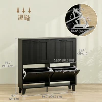HOMCOM Shoe Cabinet with 4 Flip Drawers, Freestanding Narrow Shoe Storage Cabinet with Adjustable Shelves, Open Back, Black(m-3)