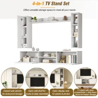 Stylish TV Wall Unit Set for TVs up to 80 Inches with Display Cabinets, Spacious Media TV Cabinet Set with 3 Doors, 71" L x 13.5" W x 48.5" H, White(m-5)