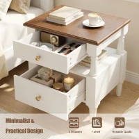 Set of 2 Modern Nightstand with Drawers and Open Shelves, Wooden Bedside Tables with Non‑Slip Rubber Feet, 19'' L x 15'' W x 22.5'' H, Milk White(m-5)