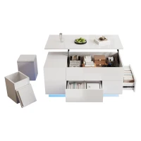 4-in-1 Coffee Table with Height-Adjustable Hydraulic Lift, Versatile Center Table with 2 Soft-Close Drawers, 39.5" L x 19.5" W x 23" H, White(m-2)