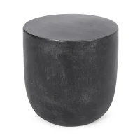 Outdoor Lightweight Concrete Side Table with Fluted Cylindrical Base, Modern Accent Table with Soft Wave Edge, 15.5'' L x 15.5'' W x 16'' H, Matte Black(m-9)