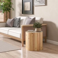 Round End Table with Natural Wood Grain Finish, Solid Wood Side Table for Living Room and Bedroom, 15.5'' L x 15.5'' W x 16'' H, Beige Brown(m-6)