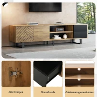 65-Inch Modern TV Stand with Geometric Diagonal Carved Door, Stylish TV Cabinet with Low-Profile Design, 65" L x 15.5" W x 19.5" H, Natural(m-6)