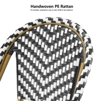 PE Rattan Bar Stools with Rust-Resistant Aluminum Frame, Set of 2 Bar Chairs with Durable Woven Wicker, 18'' L x 24.5'' W x 45.5'' H, White+Black(m-5)
