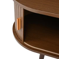Modern TV Stand with 2 Rattan Drawers and 2 Sliding Doors, Rounded-Corner TV Cabinet with Centre Rattan Panel, 65" L x 15.5" W x 15.5" H, Walnut(m-10)