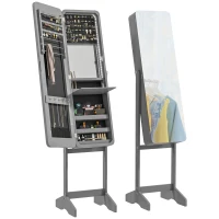 HOMCOM Standing Mirror Jewelry Cabinet, Jewelry Storage Cabinet with LED Lights and Angle Adjustable Full Length Mirror, Grey(m-2)