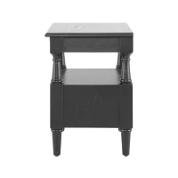 Set of 2 Black Wooden Nightstands with Drawers and Open Shelf, Textured Bedside Tables with Non-Slip Rubber Pads, 19'' L x 15'' W x 22.5'' H, Black(m-15)