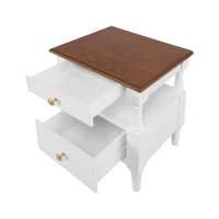 Set of 2 Modern Nightstand with Drawers and Open Shelves, Wooden Bedside Tables with Non‑Slip Rubber Feet, 19'' L x 15'' W x 22.5'' H, Milk White(m-14)
