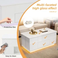 4-in-1 Coffee Table with Height-Adjustable Hydraulic Lift, Versatile Center Table with 2 Soft-Close Drawers, 39.5" L x 19.5" W x 23" H, White(m-4)