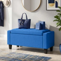 HOMCOM Storage Ottoman, Storage Bench with Wooden Legs, Tufted Armrests for Entryway, Living Room, Bedroom, 36.6", Blue(m-2)