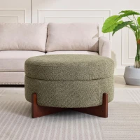 Round Storage Ottoman with Tufted Fabric Upholstery, Multi-Functional Coffee Table with Solid Wood Legs, 32'' L x 32'' W x 17.5'' H, Green(m-5)