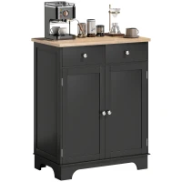 HOMCOM Kitchen Storage Cabinet, Sideboard Floor Cupboard with Solid Wood Top, Adjustable Shelf, and 2 Drawers, Black(m-11)