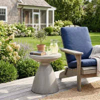 Outdoor Concrete Side Table with Subtly Fluted Cylindrical Base, Fluted Cylindrical Accent Table with Soft Wave Edge, 18'' L x 18'' W x 20.5'' H, Light Grey(m-4)