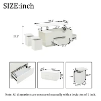 4-in-1 Coffee Table with Height-Adjustable Hydraulic Lift, Versatile Center Table with 2 Soft-Close Drawers, 39.5" L x 19.5" W x 23" H, White(m-3)