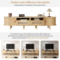 Modern TV Stand with 2 Rattan Drawers and 2 Sliding Doors, Rounded-Corner TV Cabinet with Centre Rattan Panel, 65" L x 15.5" W x 15.5" H, Natural(m-4)