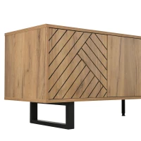 65-Inch Modern TV Stand with Geometric Diagonal Carved Door, Stylish TV Cabinet with Low-Profile Design, 65" L x 15.5" W x 19.5" H, Natural(m-8)