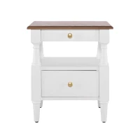 Modern Wooden Nightstand with Drawers and Open Shelf, Solid Wood Bedside Table with Non-Slip Rubber Feet, 19'' L x 15'' W x 22.5'' H, Milk White(m-14)
