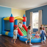 Qaba 4 in 1 Inflatable Bounce House with Slide, Basketball Hoop, Ball Pit, 370W Blower, Storage Bag, 163" x 81" x 75"(m-11)