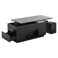 4-in-1 Coffee Table with Height-Adjustable Hydraulic Lift, Versatile Center Table with 2 Soft-Close Drawers, 39.5" L x 19.5" W x 23" H, Black(m-11)