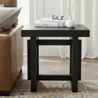 Solid Wood End Table with Non-Slip Feet and Compact Surface, Farmhouse Side Table for Small Spaces and Sofa Accent, 23.5'' L x 23.5'' W x 20.5'' H, Black(m-1)
