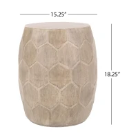 Outdoor Lightweight Concrete Side Table with Subtly Fluted Cylindrical Base, Cylindrical Accent Table with Soft Wave Edge, 14.5'' L x 14.5'' W x 19'' H, Natural(m-3)