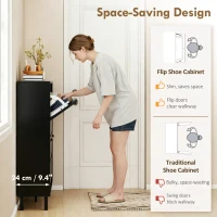 HOMCOM Shoe Cabinet with 4 Flip Drawers, Freestanding Narrow Shoe Storage Cabinet with Adjustable Shelves, Open Back, Black(m-4)