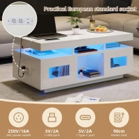 High Gloss Coffee Table with App-Controlled LED Light Strip, Functional Center Table with 2 Soft-Close Acrylic Cabinets, 39.5" L x 19.5" W x 17" H, White(m-5)