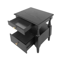 Set of 2 Black Wooden Nightstands with Drawers and Open Shelf, Textured Bedside Tables with Non-Slip Rubber Pads, 19'' L x 15'' W x 22.5'' H, Black(m-14)