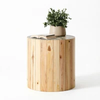 Round End Table with Natural Wood Grain Finish, Solid Wood Side Table for Living Room and Bedroom, 15.5'' L x 15.5'' W x 16'' H, Beige Brown(m-2)