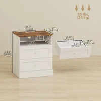 HOMCOM Nightstand with Charging Station 2 Drawers Bedside Table Set of 2 White and Oak(m-3)